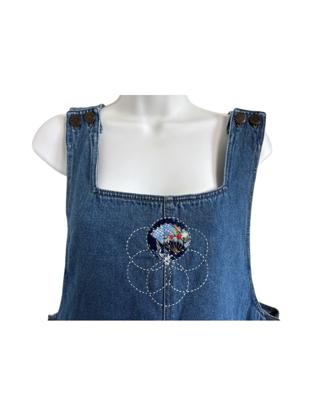 Vintage Haiks Artisan Embroidered Asian Denim Pinafore Jumper Dress Size XL - Picture 3 of 7